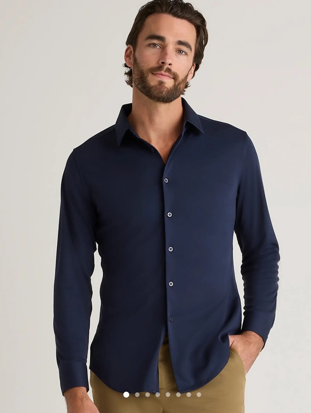 NWT QUINCE Commuter Stetch Pique Men's Long Sleeve Button Down, Navy Blue